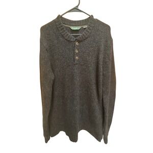 Eddie Bauer Mens XLT Lambswool Henley Sweater Brown Marl Button Neck Pullover